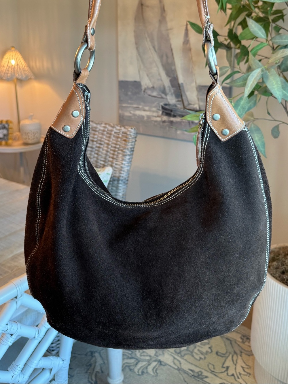 GAP Vintage Y2K 2003 Suede Leather Hobo Shoulder Bag Brown